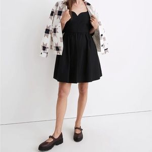 Madewell Poplin Puff-Sleeve Mini Dress in Black